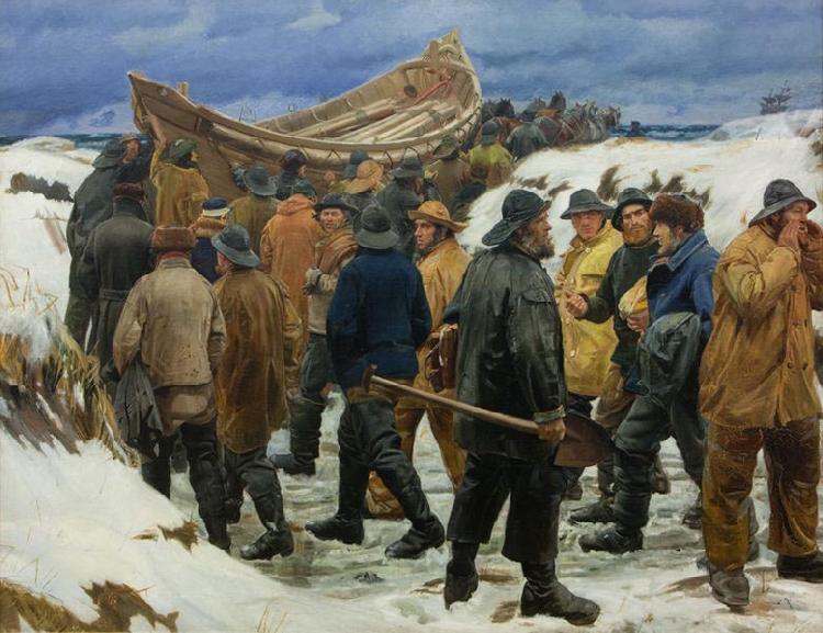 Michael Ancher The Lifeboat is Taken through the Dunes oil painting picture